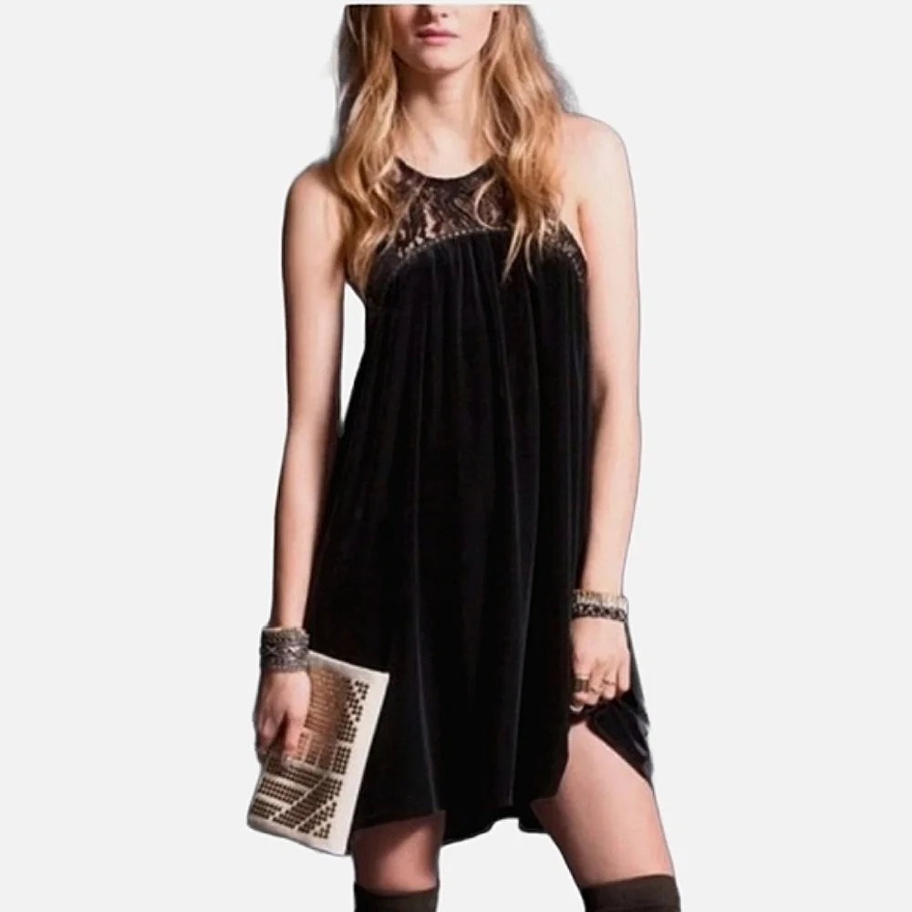 Urban Outfitter's Dress Trapeze Black Velvet Lace Witchy Sihouette Dark …